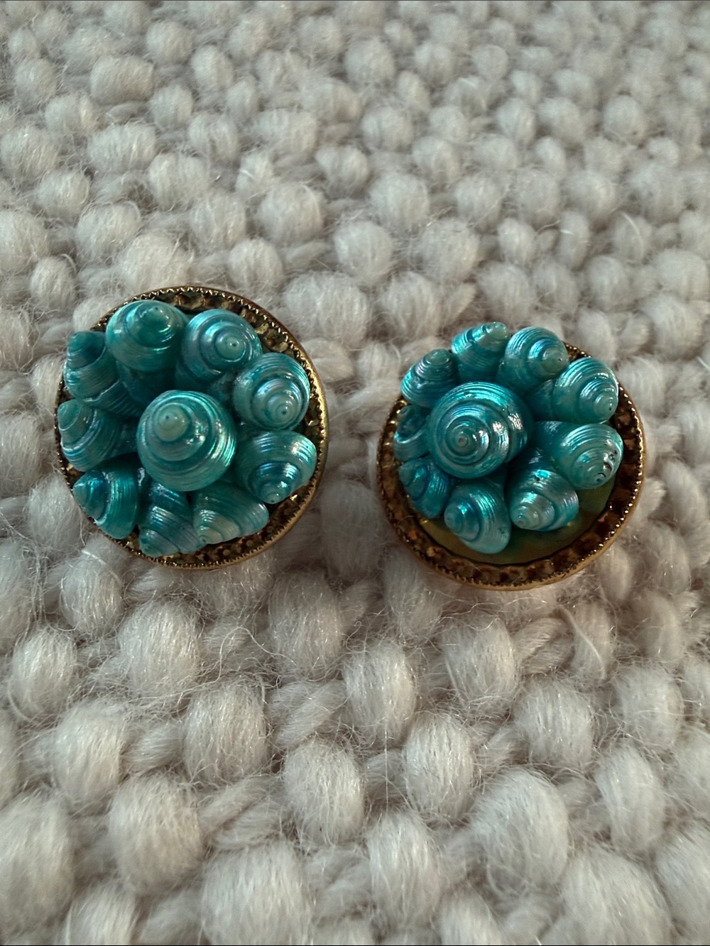 Vintage Turquoise Shell Cluster Clip On Earrings - Women Jewelry
